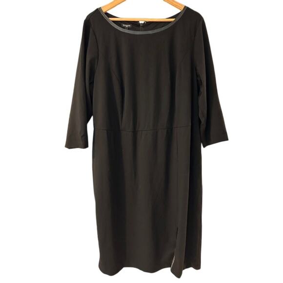 TALBOTS Black Sheath Shift Faux Leather Trim Business Casual LBD Winter Fall 20W - Picture 1 of 12